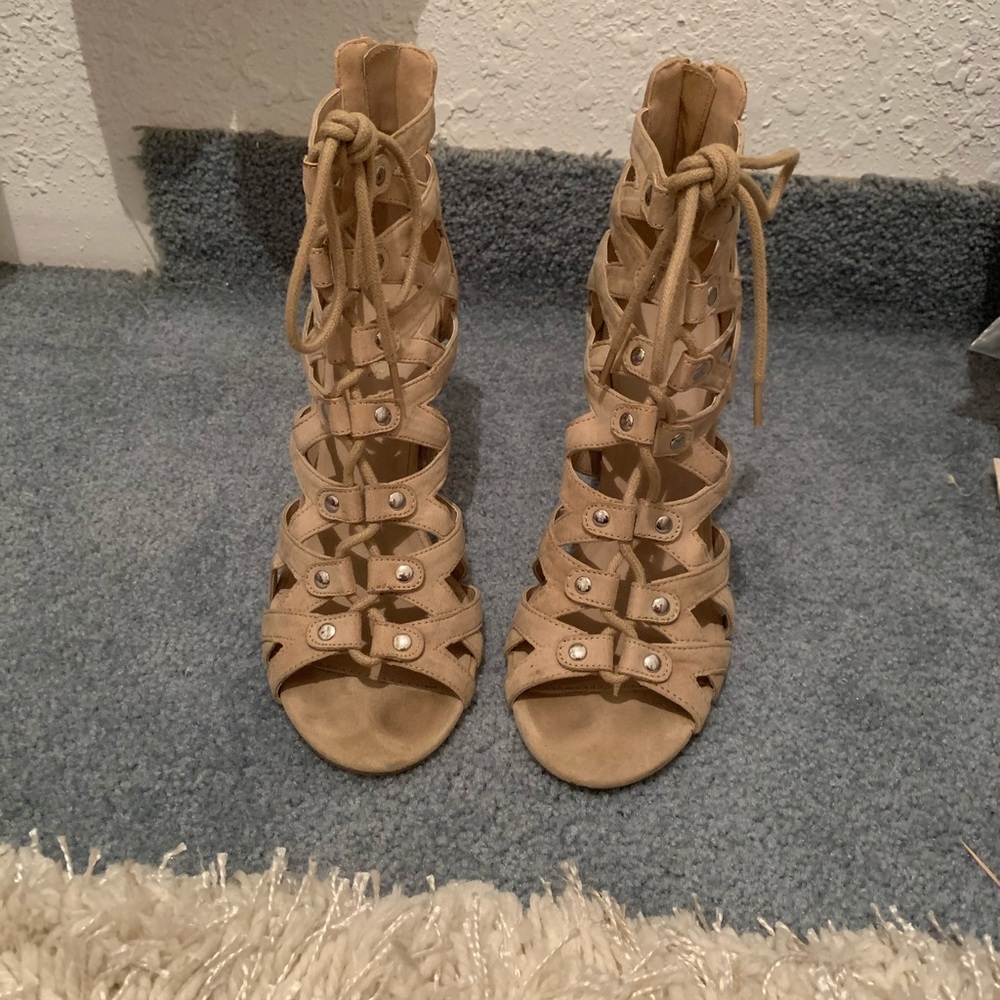 Nude Lace-Up Heels